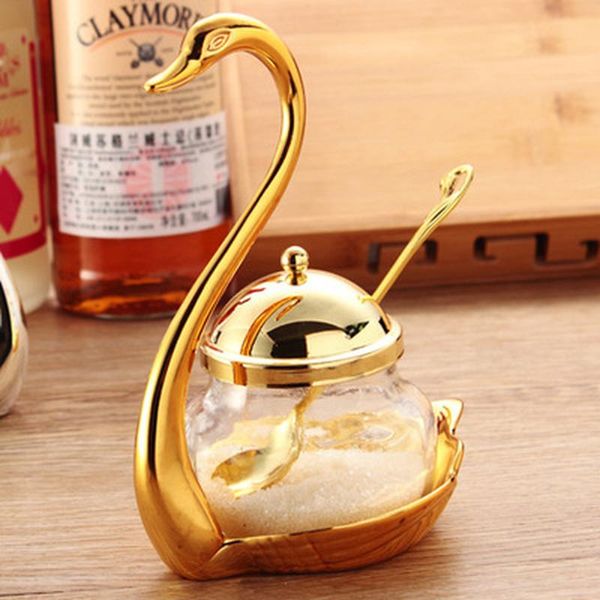 

storage bottles & jars aluminum alloy condiment pot seasoning container spice glass jar salt sugar bowl pepper coffee organizer wf