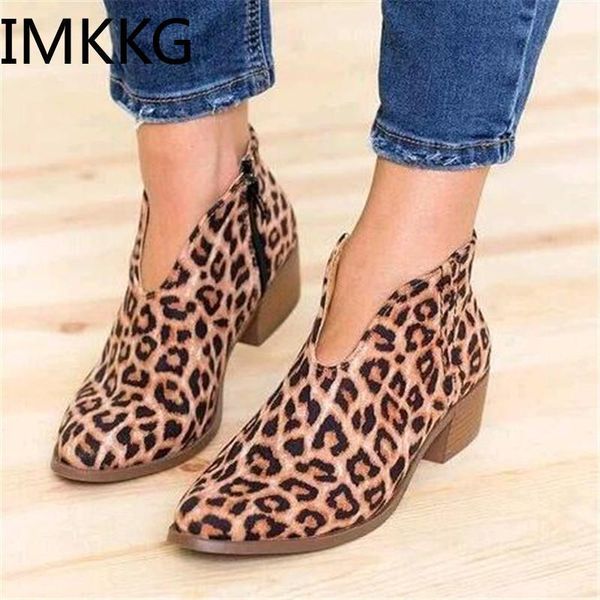 

boots 2021 leopard print women shoes pointed toe ankle zipper deep v high heel lady party dress a002241, Black