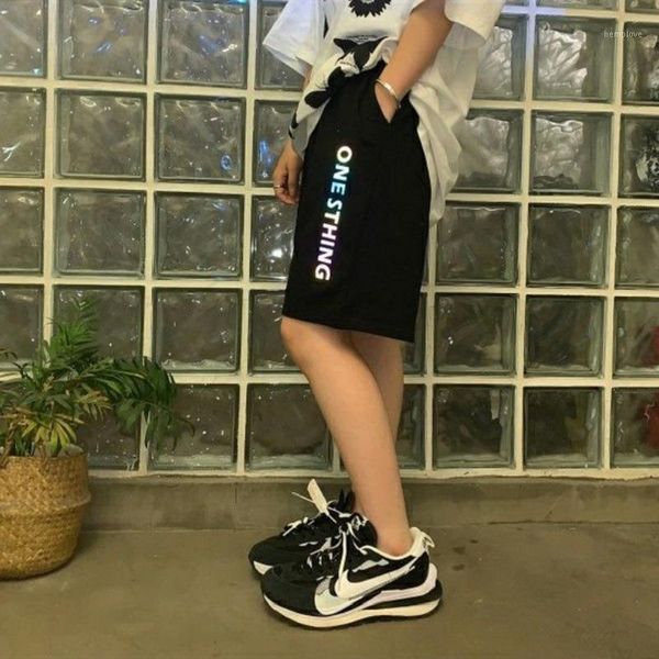 

straight shorts female 2020 summer new casual street cotton reflective letter printing five points ins tide couple pants1, White;black
