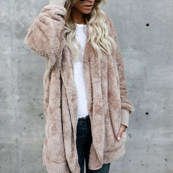 

fashion women autumn winter plush hooded sweatershirt coats long sleeve warm cardigan outwear jacket blusas plus size 3xl, Black