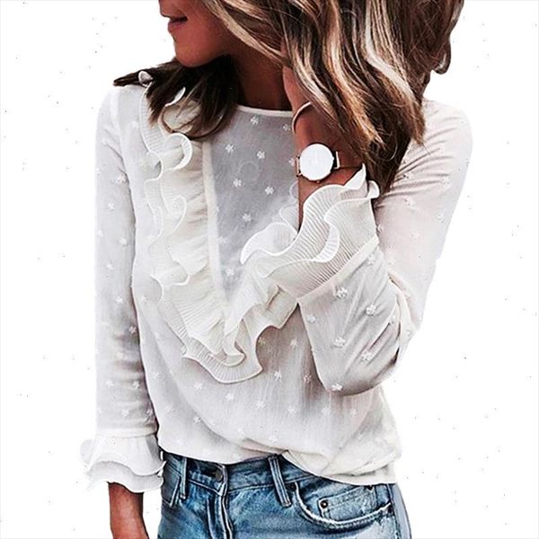 

transparent blouses shirt fashion polka dot white and blouse ruffles butterfly sleeve shirts women clothes