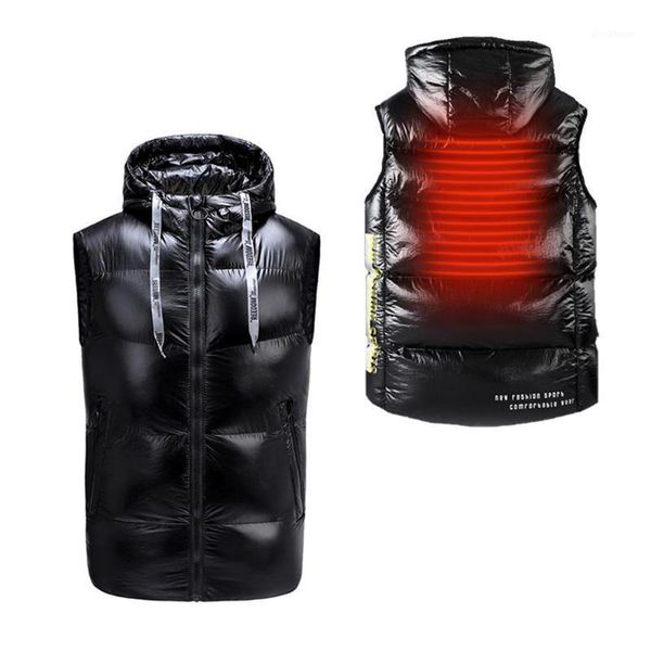 

outdoor t-shirts 3-speeds temperature adjustment heated vest washable usb electric hooded jacket waistcoat winter for skiing hiking 4xl1, Gray;blue