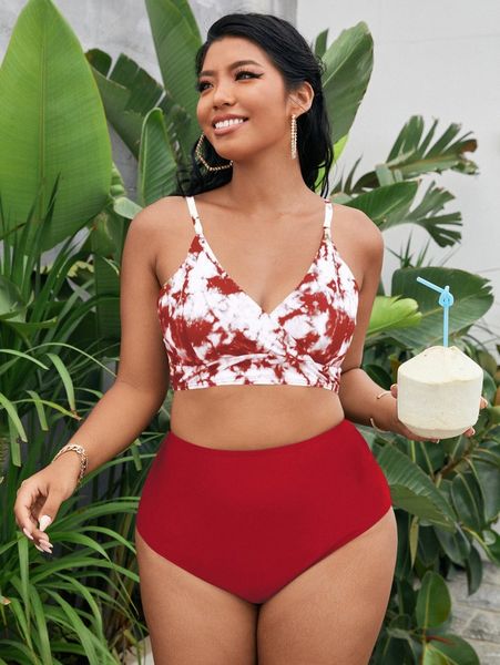 

plus tie dye high waisted bikini swimsuit a8tp#, Black