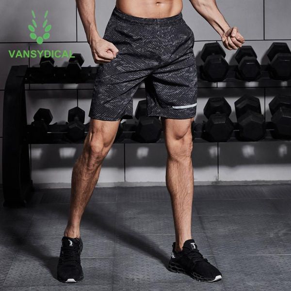 

vansydical reflective workout sports running shorts men quick dry gym shorts breathable fitness training marathon jogging, Black;blue