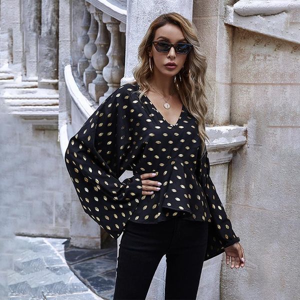 

dot shirt women long sleeve v neck elastic waist blouse autumn spring 2020 loose casual chic shirts blusas mujer de moda 20201, White