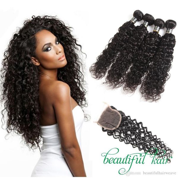 

malaysian mongolian indian peruvian brazilian virgin hair bundles with closure kinky curly deep wave loose wave water wave human hair, Black