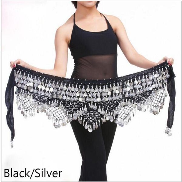 

new style coins belly dance waist chain hip scarf bellydance belt, 11 colors for your choice, Black;red