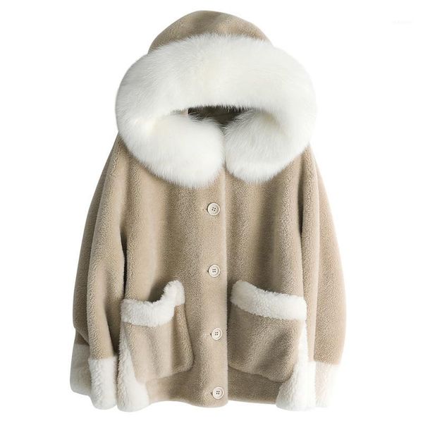 

real fur coat fur collar wool jacket autumn winter coat women clothes 2020 korean vintage sheep shearling women zt38841, Black