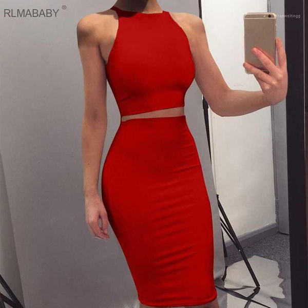 

rlmababy o neck sleeveless bodycon dress slim night club 2 piece set midi dress skinny office lady red women vestidos1, Black;gray