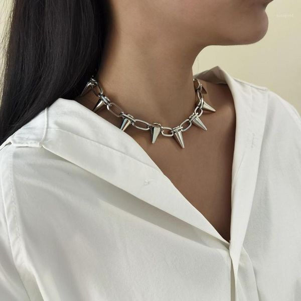 

chokers hip hop tassel rivet chain pendant necklace for women punk cool vintage harajuku creative exaggerated choker jewelry1, Golden;silver
