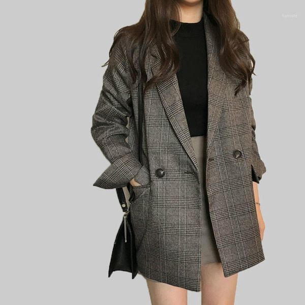 

2020 autumn new women coats suit jacket women long sleeve cotton wild ladies jacket europe casual vintage1, Black;brown