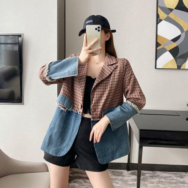 

women's blazers plaid spliced 2021 autumn winter korean fashion casual long sleeve loose single breasted suit jacket women, White;black