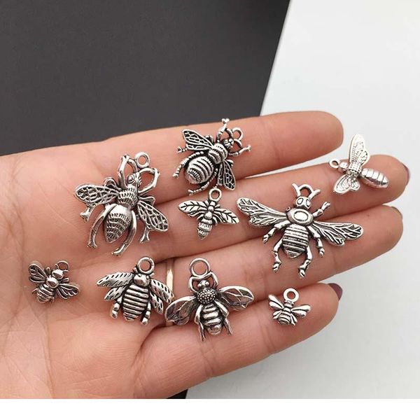 

vintage mixed 10/20pcs metal honeybee bees charms beads diy for bracelet clips handmade pendant neacklace jewelry sqchou