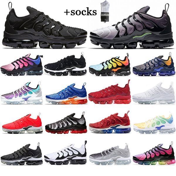 

with socks new tn plus running shoes men women royal persian violet black volt rainbow bleached mens trainers sports sneakers eur 36-45