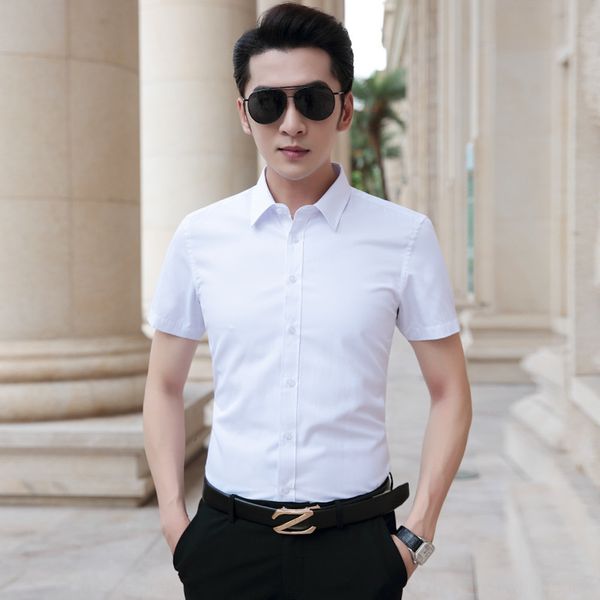 

men's korean fashion summer thin short sleeve shirt shirt large size slim men's semi business fashion brand solid color ioxdl ioxd, Blue