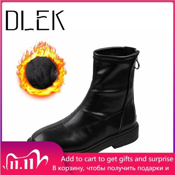 

winter warm boots ladies high-shoes flat plush lining black brown back zipper round toe new trendy pu boots1