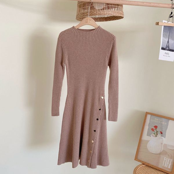 

2021 new sweater women thin slim elegant party knitted female autumn winter fashion long sleeve one-piece dress korean b2al, Black;gray
