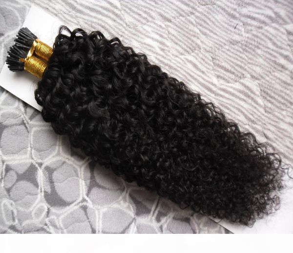 

mongolian kinky curly hair 100pc fusion hair i tip stick tip keratin machine made remy pre bonded human hair extension 16" 20" 24, Black