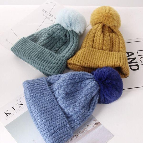 

zhenpei028 women casual thick warm knitted hat beanies twist cable pattern pom pom skullies fur hat gorros1