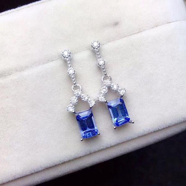 

simple stylish personality 100% natural and real tanzanite earring 925 sterling silver fine jewelry, Golden;silver