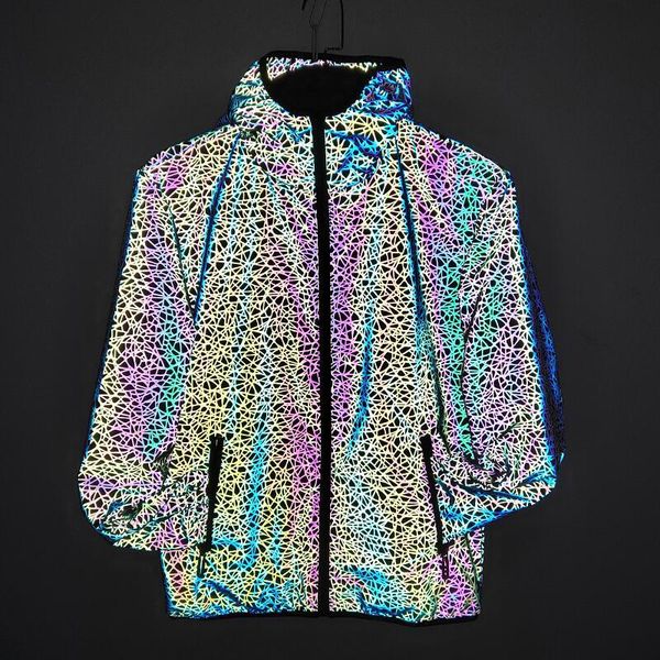 

2020 men of color reflective jackets youth street magic luminous hooded jacket is cool, Black;brown