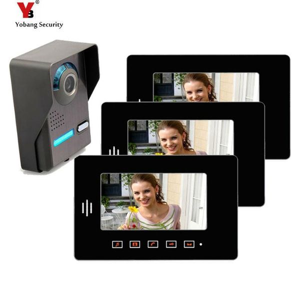 

video door phones yobang security 7" apartment intercom doorbell system ir camera touch key for 3 families