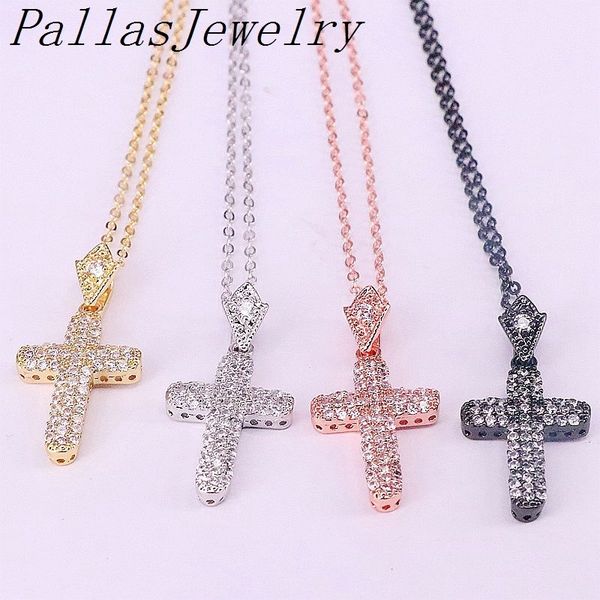 

10pcs women mens fashion jewelry micro pave clear cubic zirconia cross pendant necklace 201013, Silver