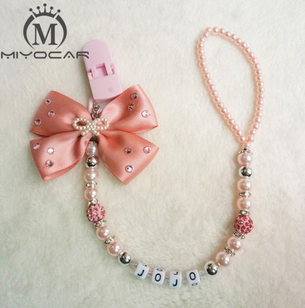 

miyocar any name can make luxurious bow pink and sliver beads dummy clip holder pacifier clips holder/teethers clip for baby1