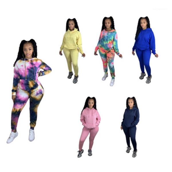 

fashion trend long sleeve solid color hooded pants tracksuits designer female autumn new casual loose 2pcs suits ladies tie-dye sets, Gray
