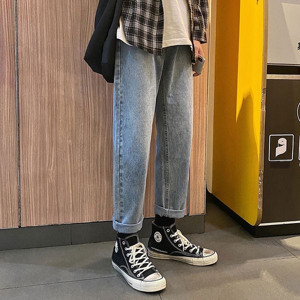 

jeans men's 20 autumn fashion straight tube casual men's korean version of 9-point casual wide leg jeans wide leg pants versatile, Blue