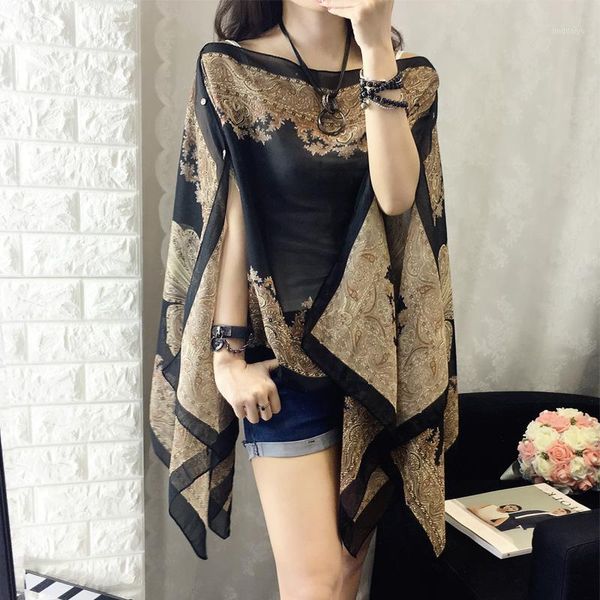 

2019 fashion floral chiffon blouses women spring summer style beachwear cover up elegant flower print chiffon loose shirt1, White