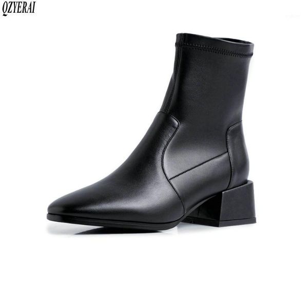 

qzyerai new style short boots genuine leather women's boots european style cowhide female autumn and winter shoes1, Black