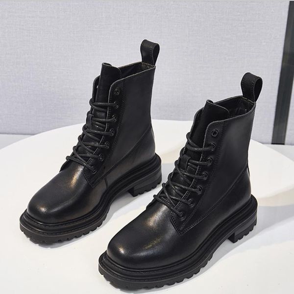 

boots 2021 winter fashion woman lace up casual thick bottom black