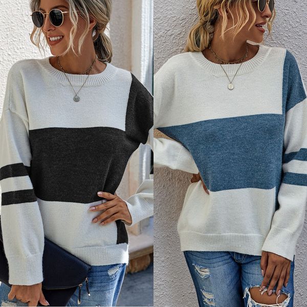 

women's wear autumn winter 2020 fashion stitching comfort long pullover sleeve pullover women's sweater my203s3102 5mczd, White;black