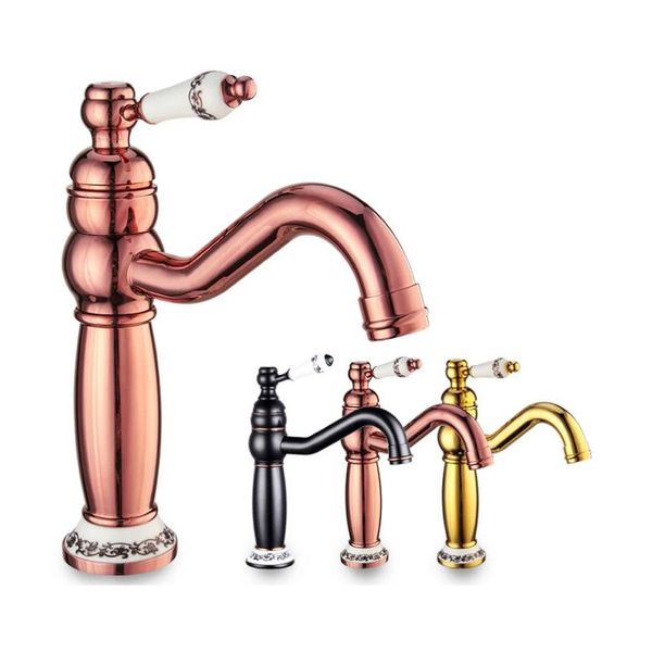 

3 colors brass material deck mounted cold & water of lavatory mixer