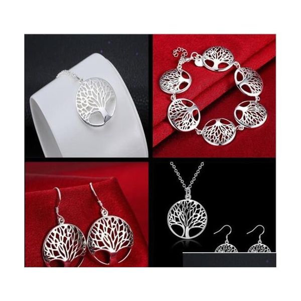 

925 silver the tree of life bracelet necklace earrings charismatic the tree of life pendant jewellery set fit girl and woman dsry2, Black