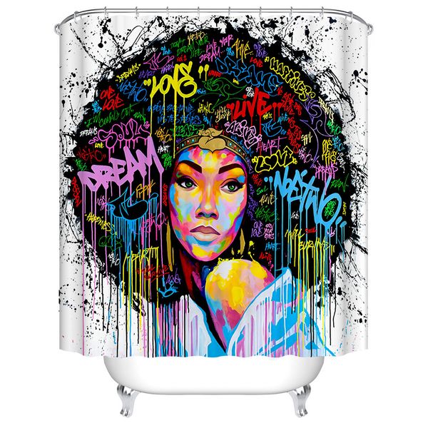 Design artistico graffiti art hip hop ragazza africana con capelli neri grandi orecchini con moderna tenda da doccia per decorazione del bagno y200108