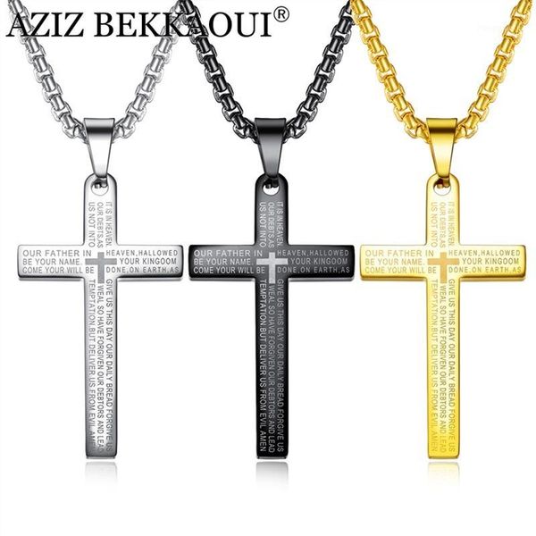 

aziz bekkaoui men's titanium steel necklace vintage cross necklace verse boy's pendant bible men's accessories for men gift1, Silver