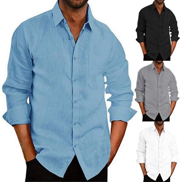 

men linen shirt casual autumn long sleeve turn down collar buttons office shirt t-shirt plus size loose holiday shirts, White;black