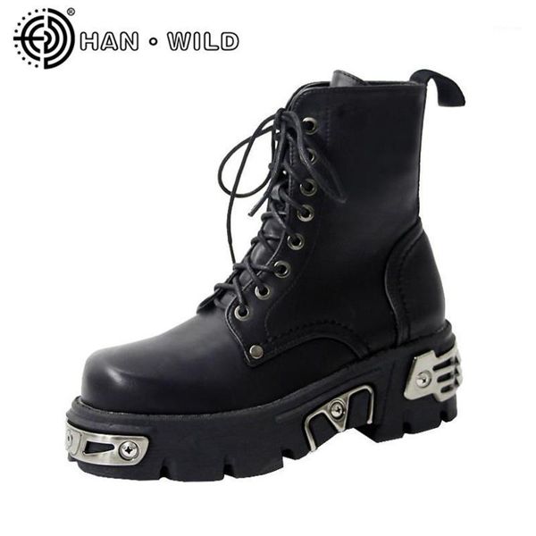 

boots women punk style platform women's motorcycle boot with metal decor fashion ladies chunky heels ankle winter shoes1, Black