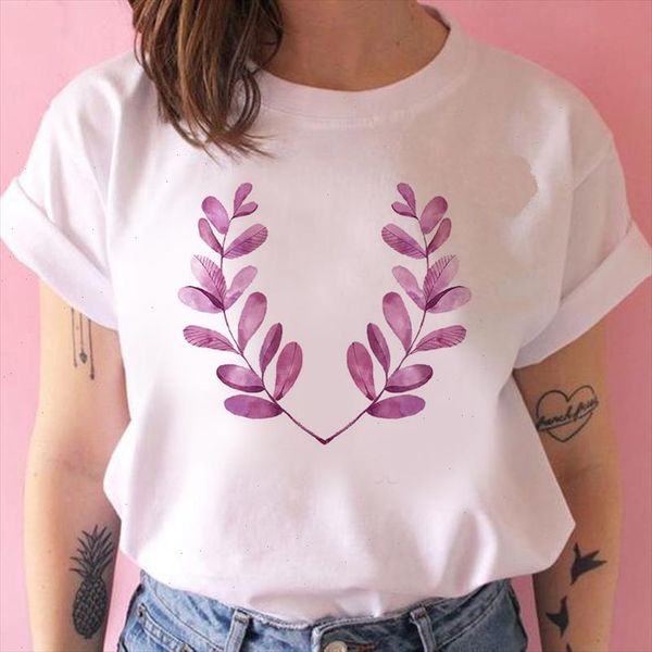 

leaf women flower tshirt summer clothes ladies short sleeve kawaii tees graphic printed tshirt female t shirt female, White
