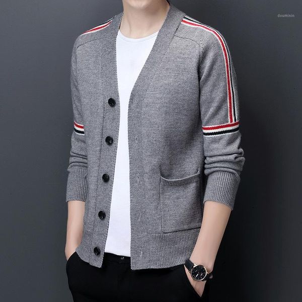 

new wool cardigan men's autumn sweater fashion striped sweater coat1, White;black