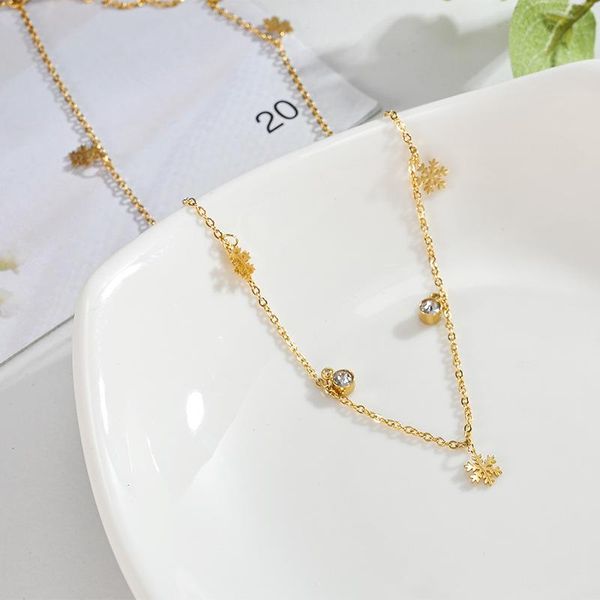 

vintage snowflake stainless steel necklace for women pretty girl crystal gold chain necklace titanium steel minimalist jewelry, Silver