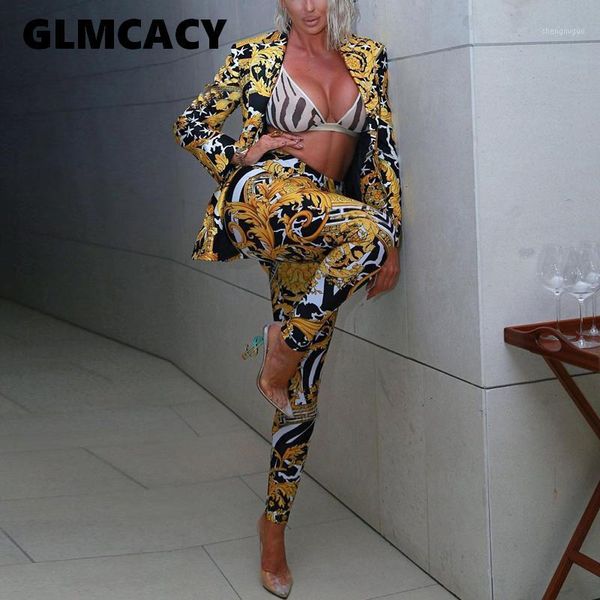 

women 2 pieces classy workwear elegant blazer and long dress pants sets vintage printed ladies outfits1, White