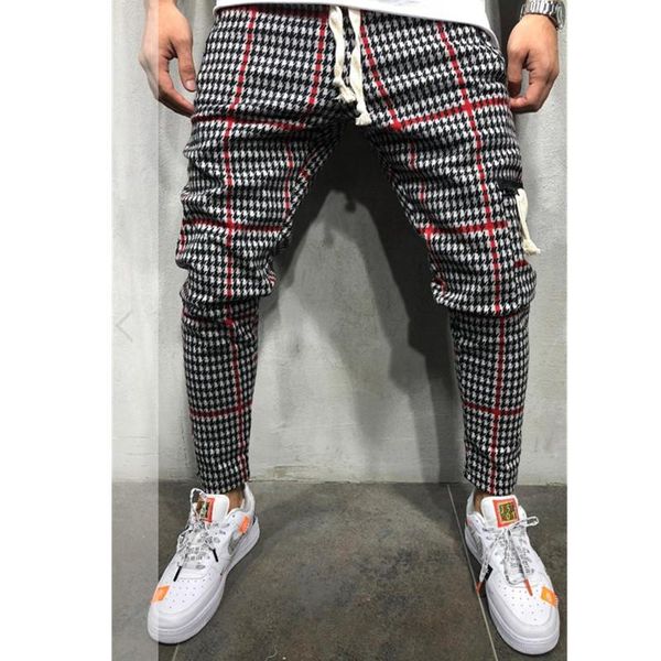 

japanese men's ankle long plaid casual pants hip-hop jogging pants men's sports japanese streetwear trousers, Black