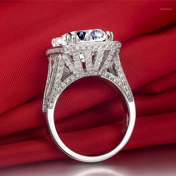 

cluster rings handmade 925 sterling silver for women luxury princess-cut 10ct diamond pave 192pcs stone ring wedding cocktail jewelry1, Golden;silver