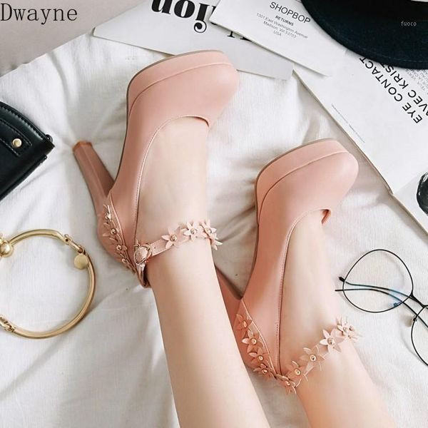 

dress shoes 2021 spring high-heeled women's sweet thick-heeled platform muffin flower princess shallow mouth round head high1, Black