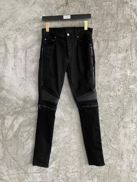 

men ribbed leather zip patch stretchy skinny mx2 black jeans, Blue