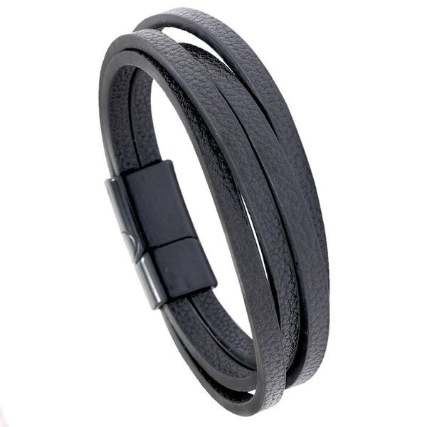 

men punk style bracelet jewelry male black/white leather bracelet men multilayer fashion casual magnetic clasp bangles