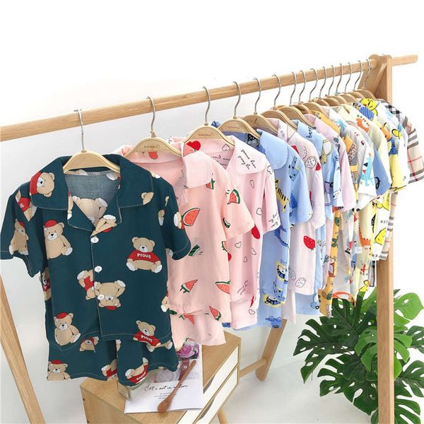 

set 2020 children's summer new silk home cloth parent child pajamas, Blue;red